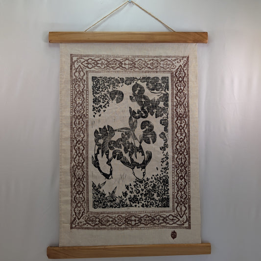Linogravure Carpes avec frise colorée