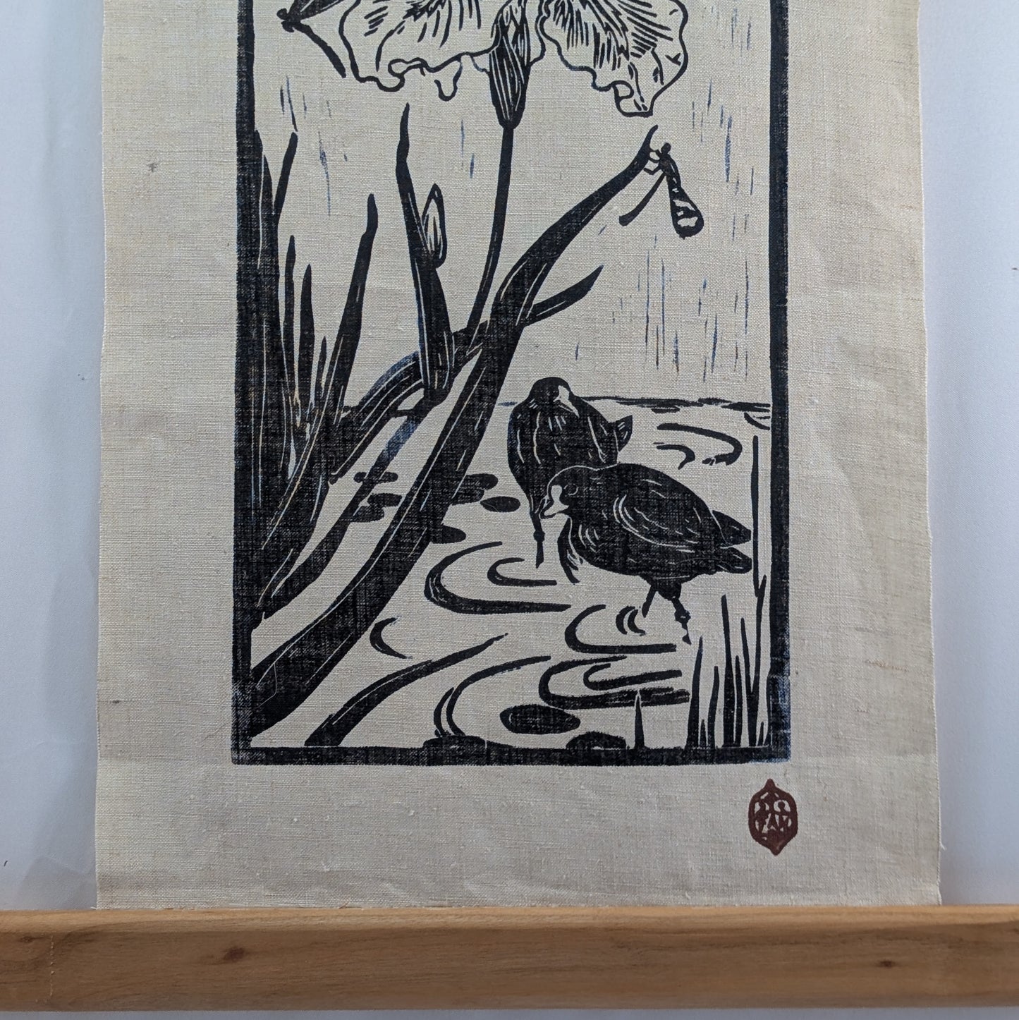 Linogravure "Poules d'eau"