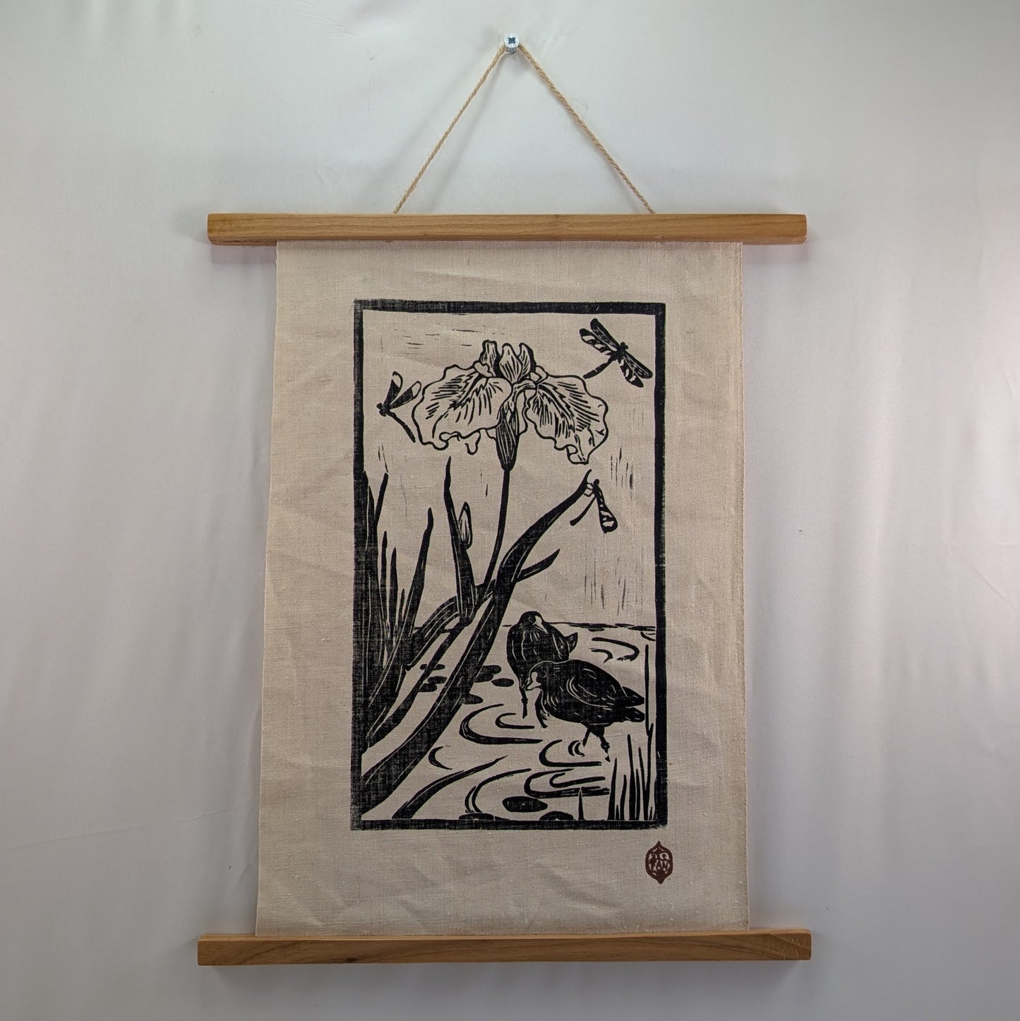 Linogravure "Poules d'eau"