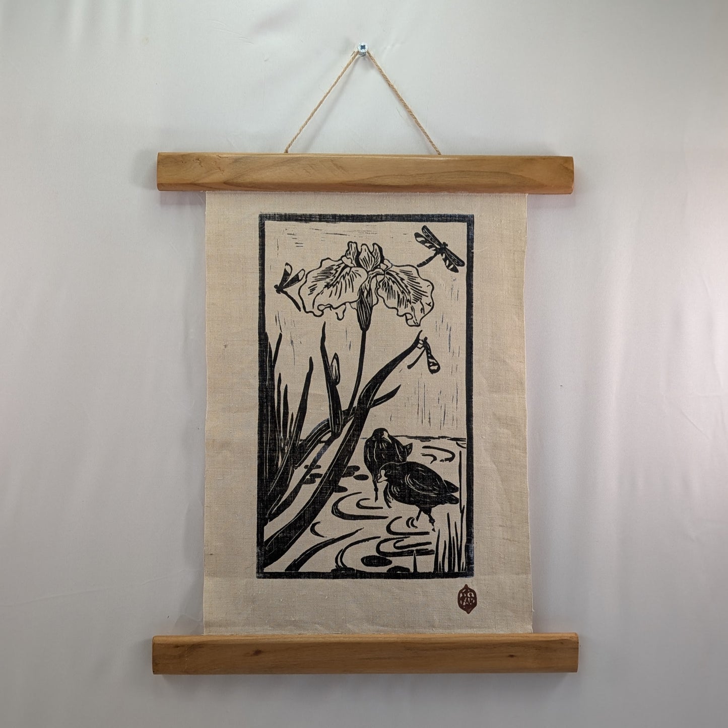 Linogravure "Poules d'eau"
