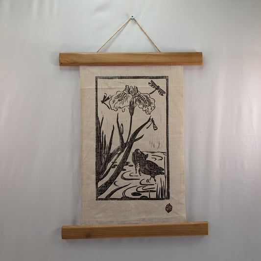 Linogravure "Poules d'eau"